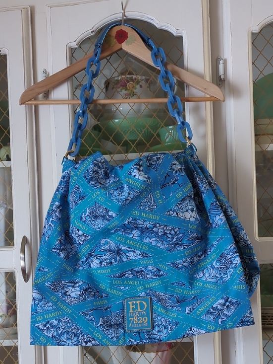 Ed Hardy Handbags - 🩵🌞VTG Y2K Ed Hardy Bobbi Bondage Blue Yellow Floral Chain-Handle Shoulder Bag